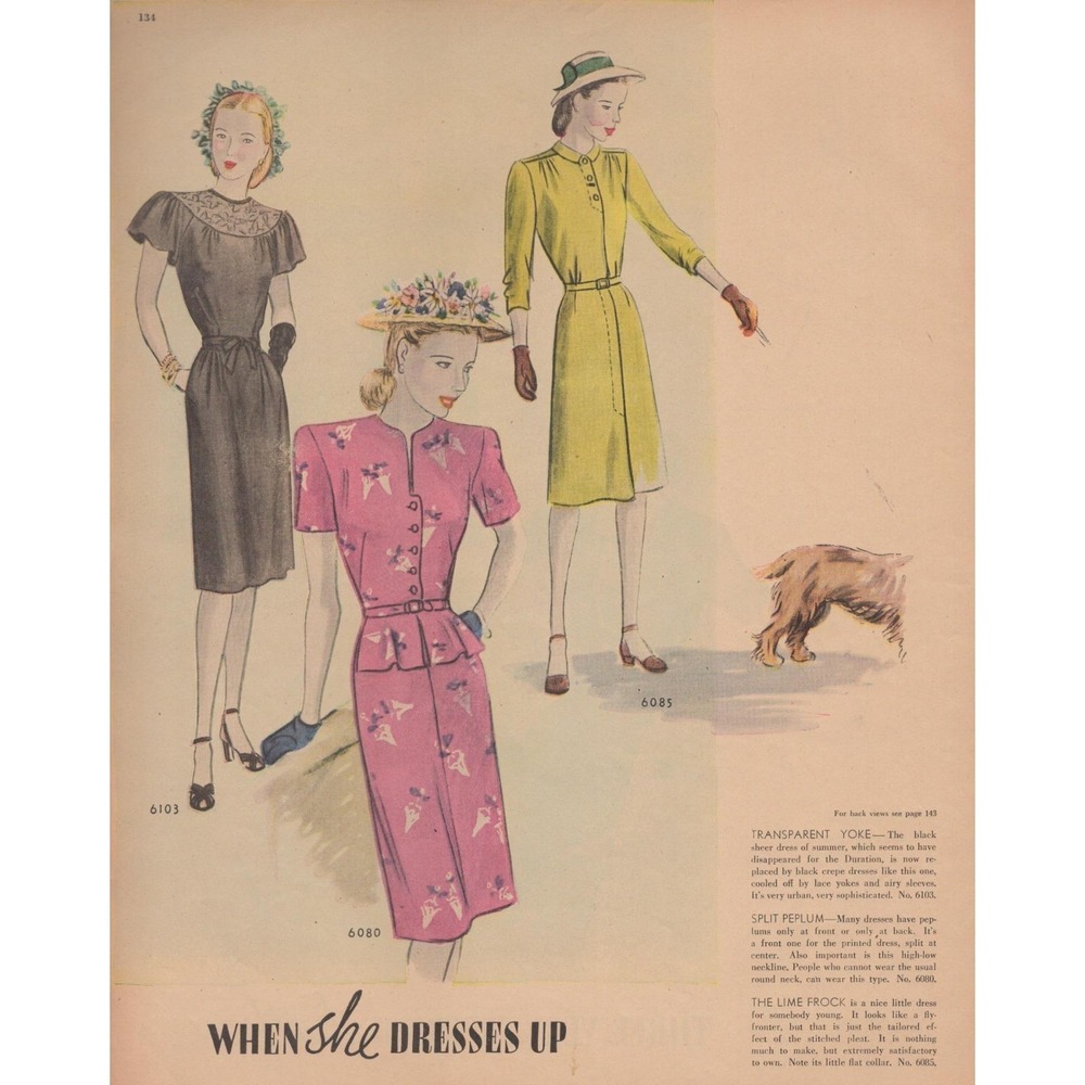 Vintage 1945 Women Fashion Dress Editorial Print Spread 7 Page WWII Era Decor